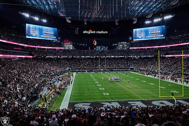 Allegiant Stadium on a Raiders game night