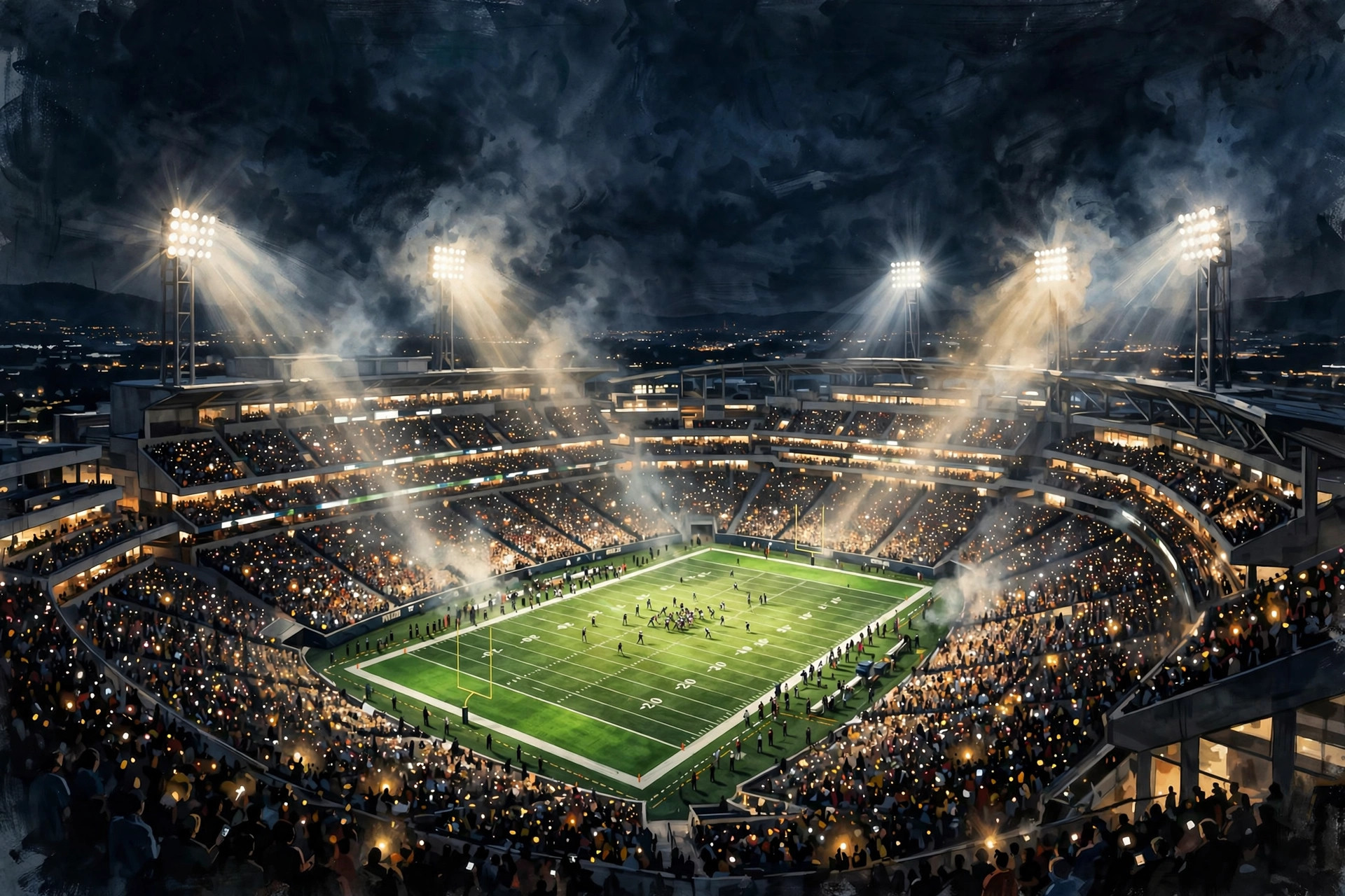 Illustration of a packed NFL stadium at night
