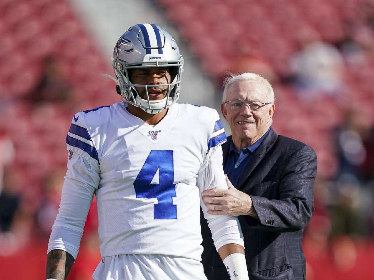 Dallas Cowboys quarterback Dak Prescott (4) with owner Jerry Jones.