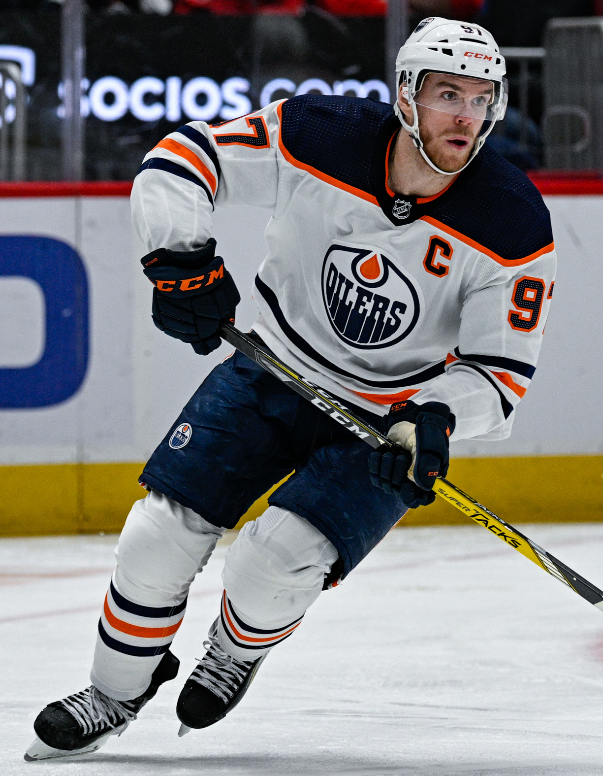Leon Draisaitl of the Edmonton Oilers with the puck