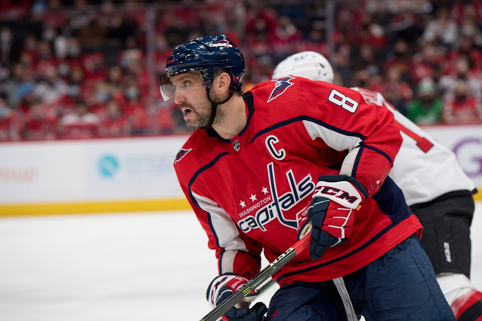 Alex Ovechkin and Sidney Crosby facing off - the 76th regular-season meeting