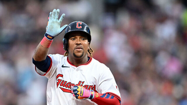 José Ramírez of the Cleveland Guardians celebrating