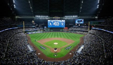 A packed American Family Field — the Brewers took Games 1 and 2 at home before the series shifted to Petco Park
