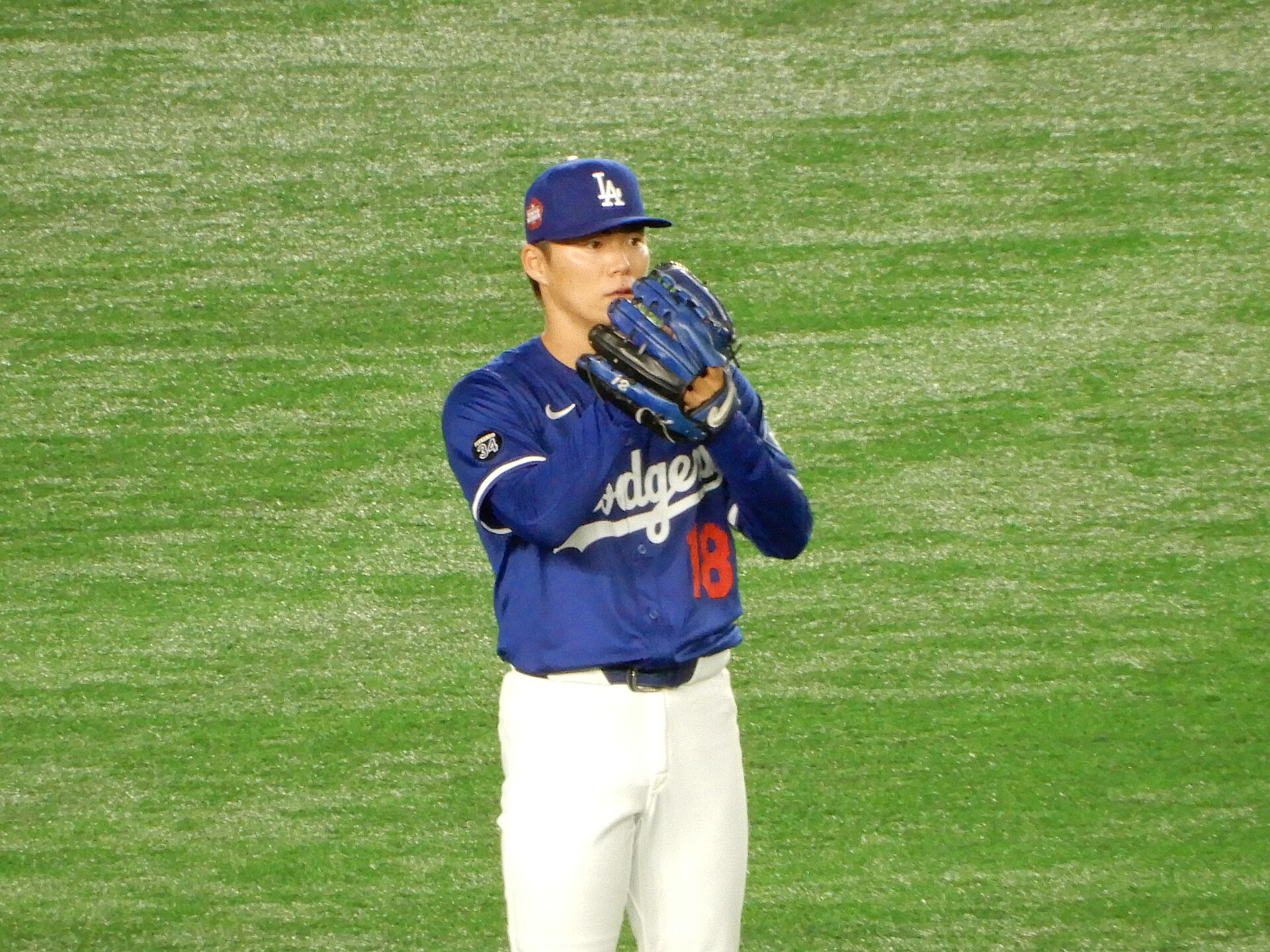 Dodgers pitcher Yoshinobu Yamamoto in the No. 18 uniform
