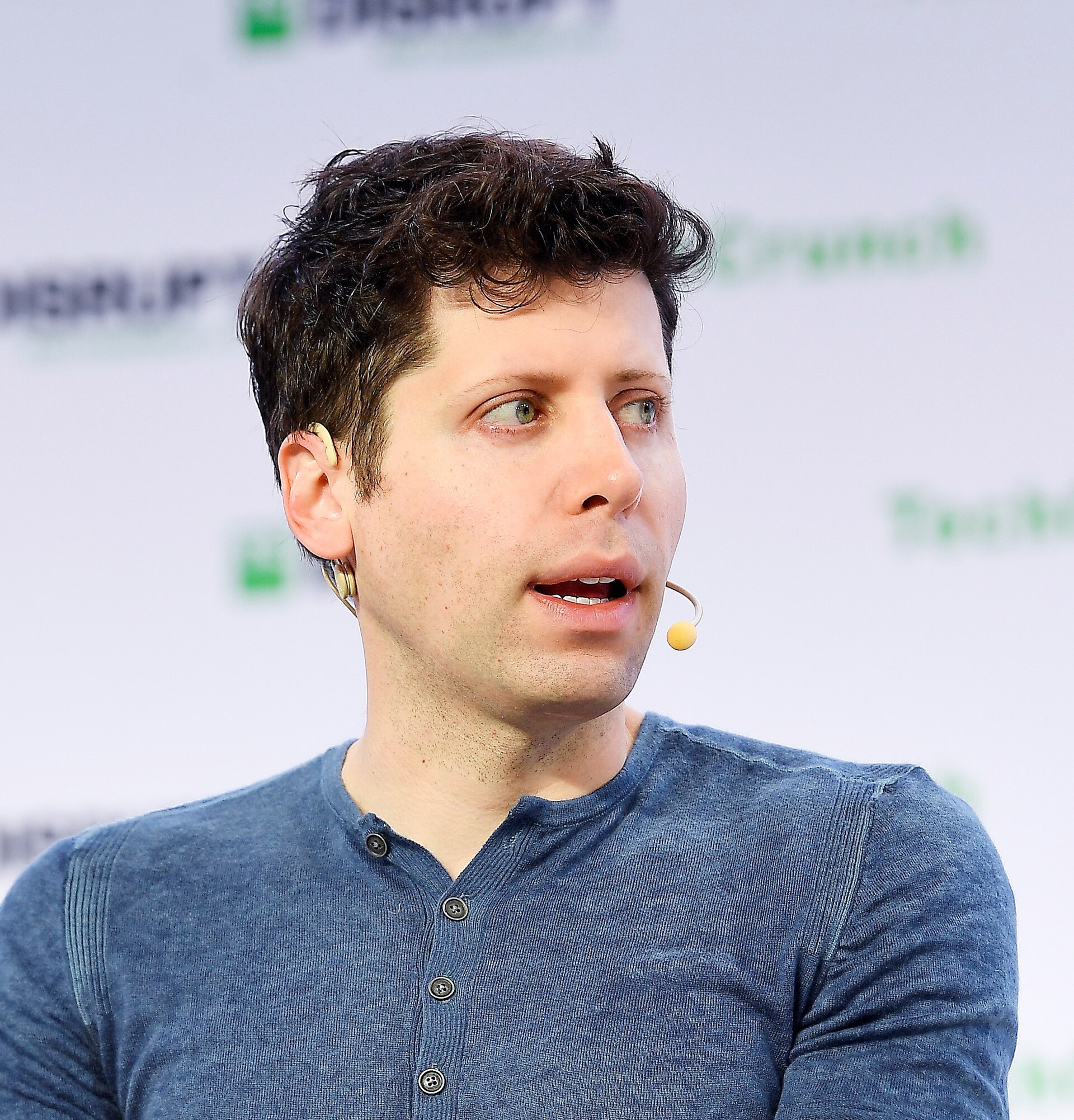 Sam Altman speaking onstage at TechCrunch Disrupt in San Francisco in 2019.