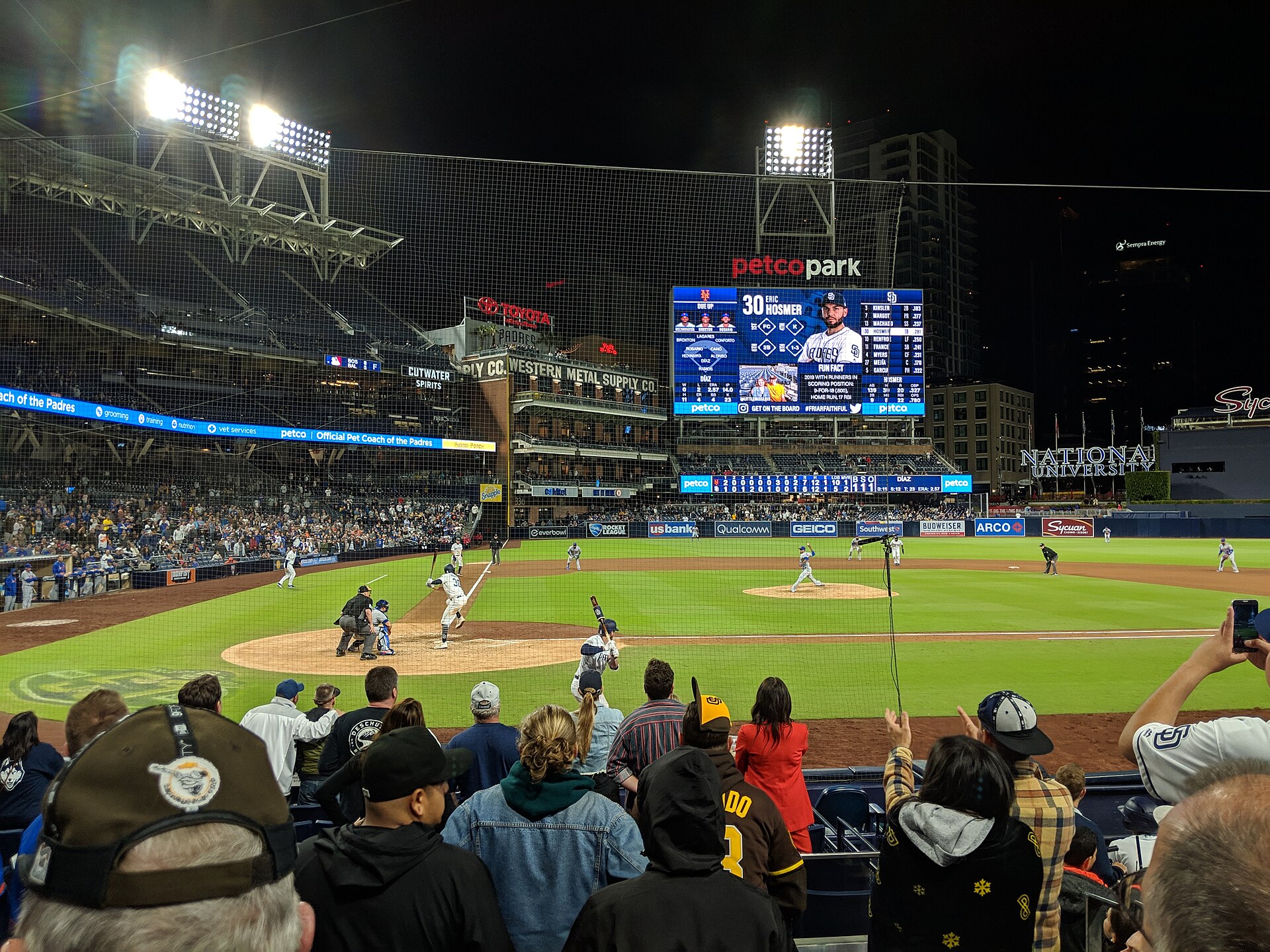 Petco Park in San Diego, home of the Padres, during a night game