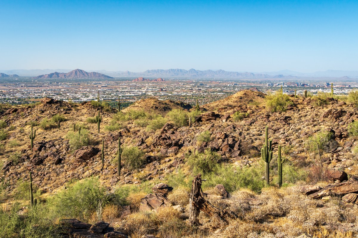 Dobbins Lookout at South Mountain overlooking the Phoenix valley in daylight