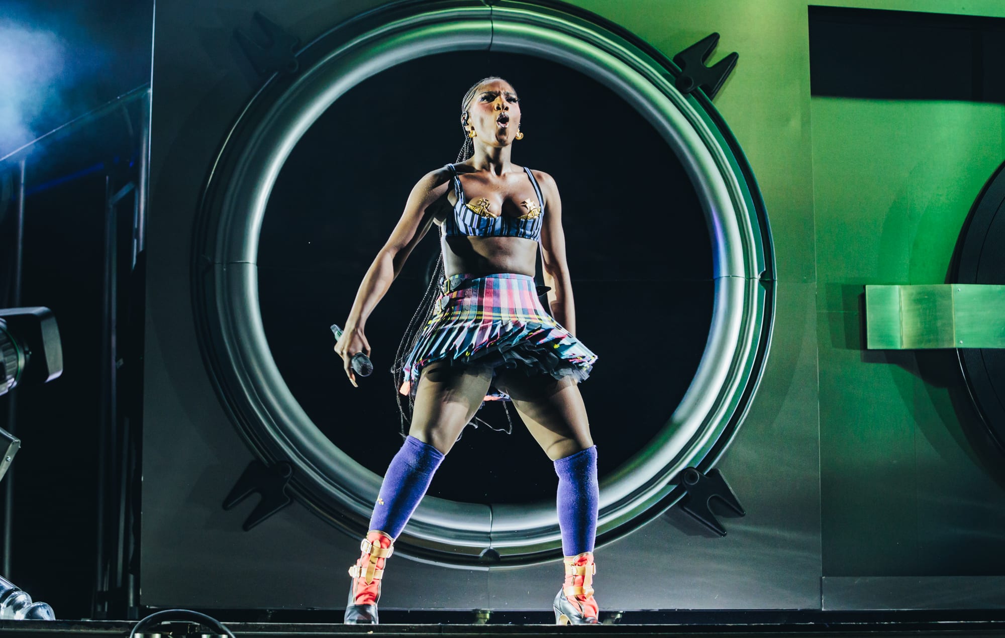 Doechii performing on stage at Glastonbury 2025