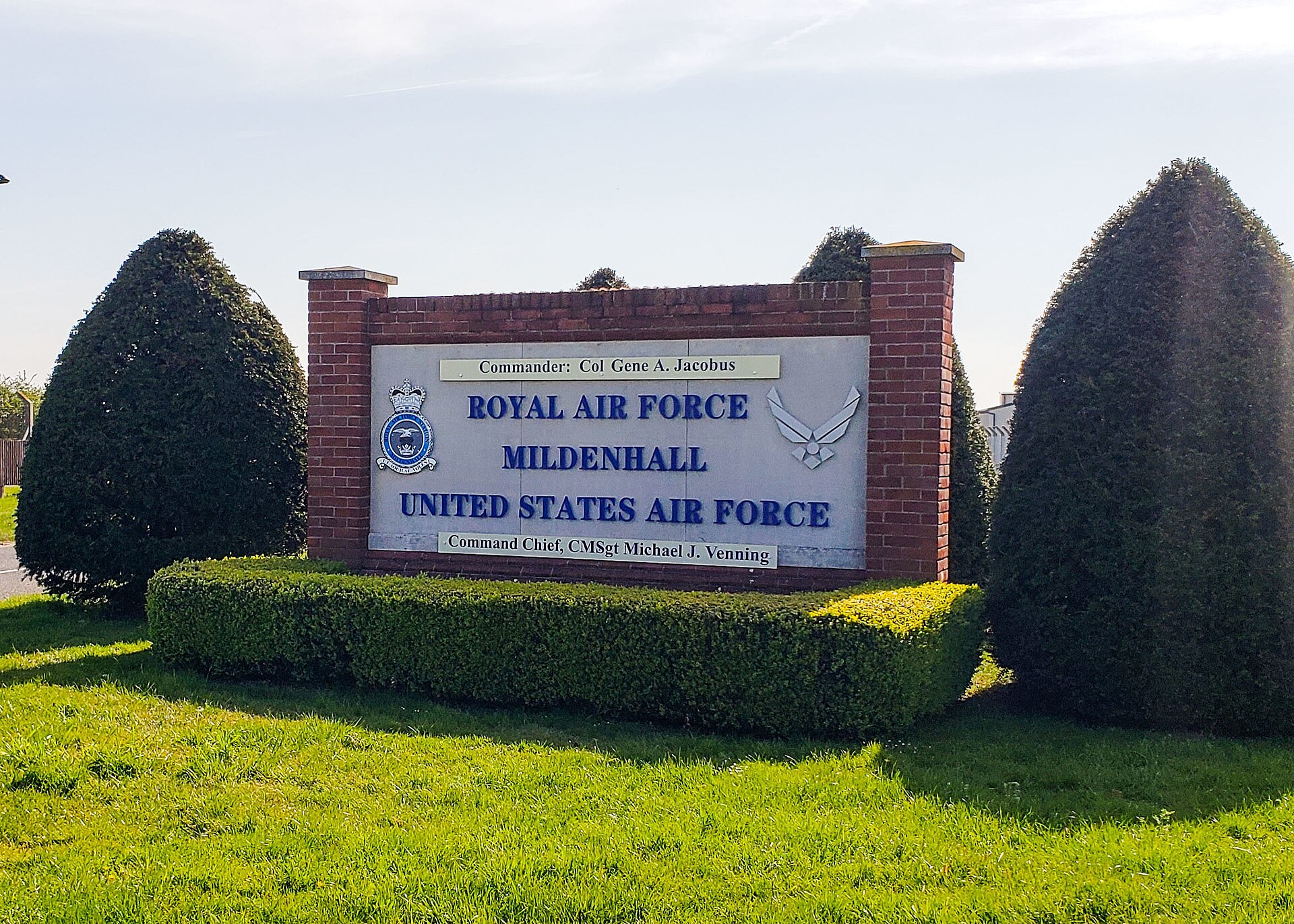The entrance sign at a US-used Royal Air Force station in England