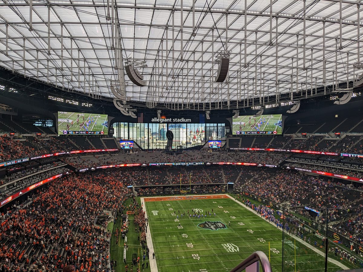 Interior of Allegiant Stadium in Las Vegas during a game.