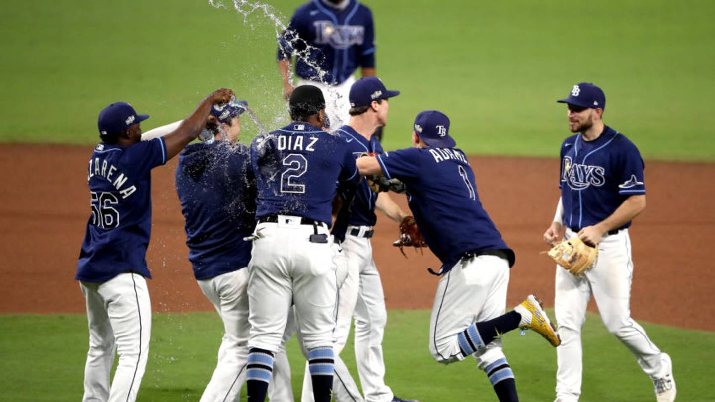 Tampa Bay Rays players celebrate after completing the ALDS sweep (file photo)