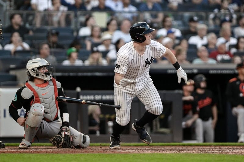 Yankees slugger Ben Rice swinging during the 2026 MLB season
