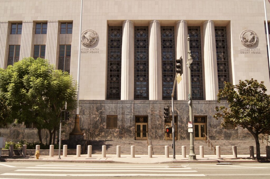 The Los Angeles courthouse exterior — the legal world where Jax Stewart makes her name