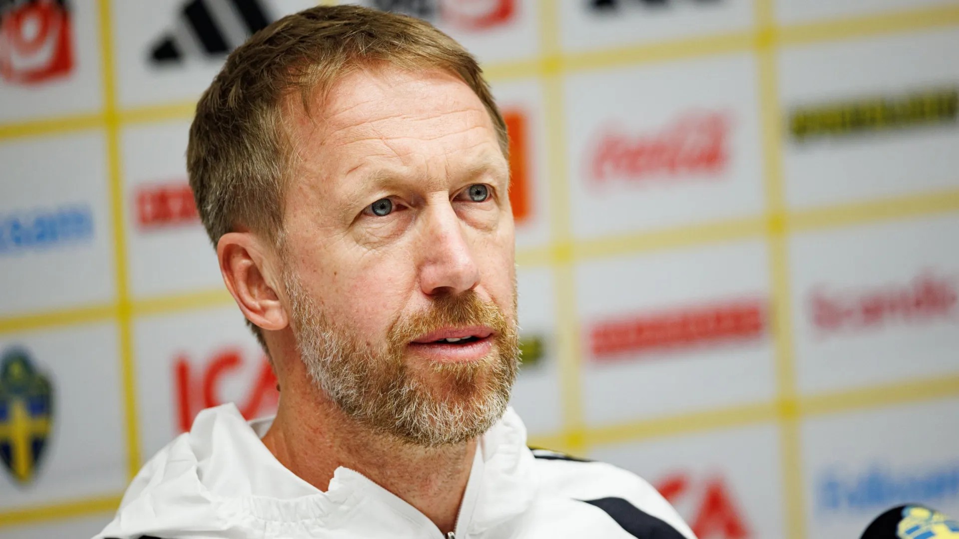 Sweden manager Graham Potter speaking at a press conference