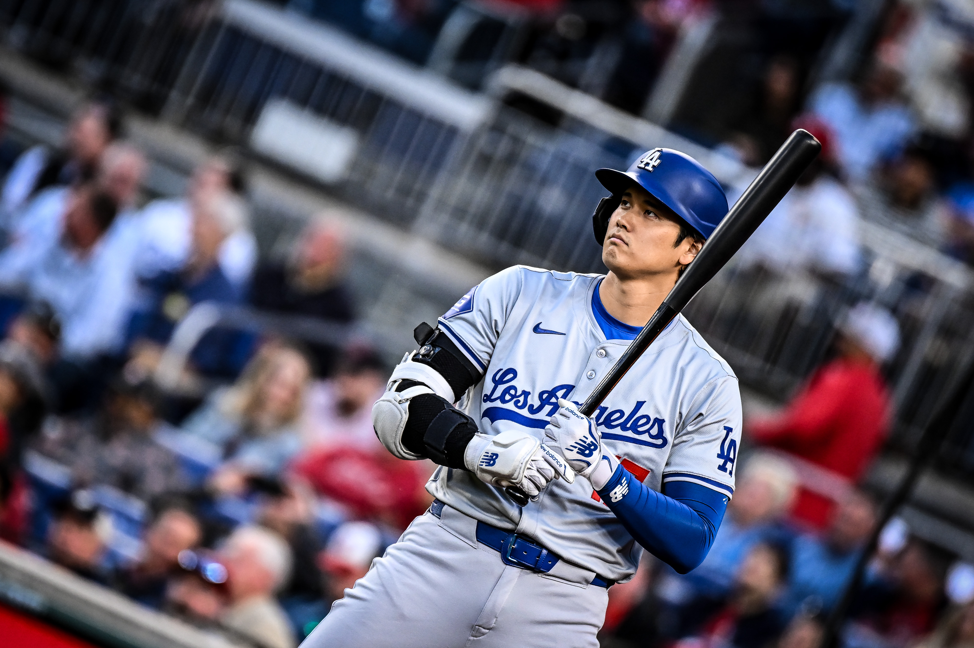 Shohei Ohtani in the batter's box for the Los Angeles Dodgers