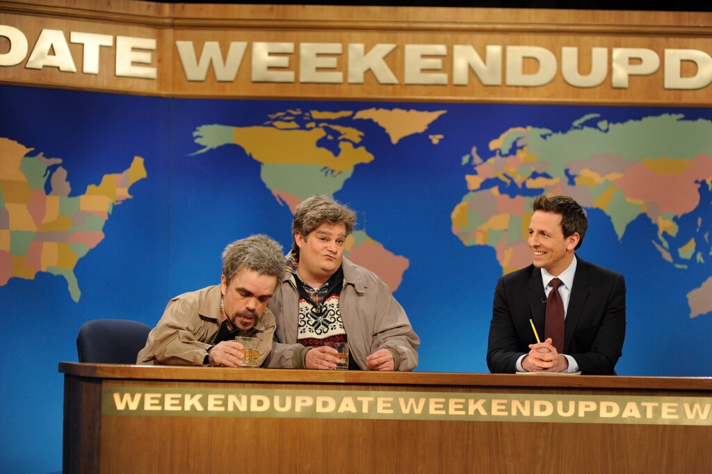 The Weekend Update desk on Saturday Night Live