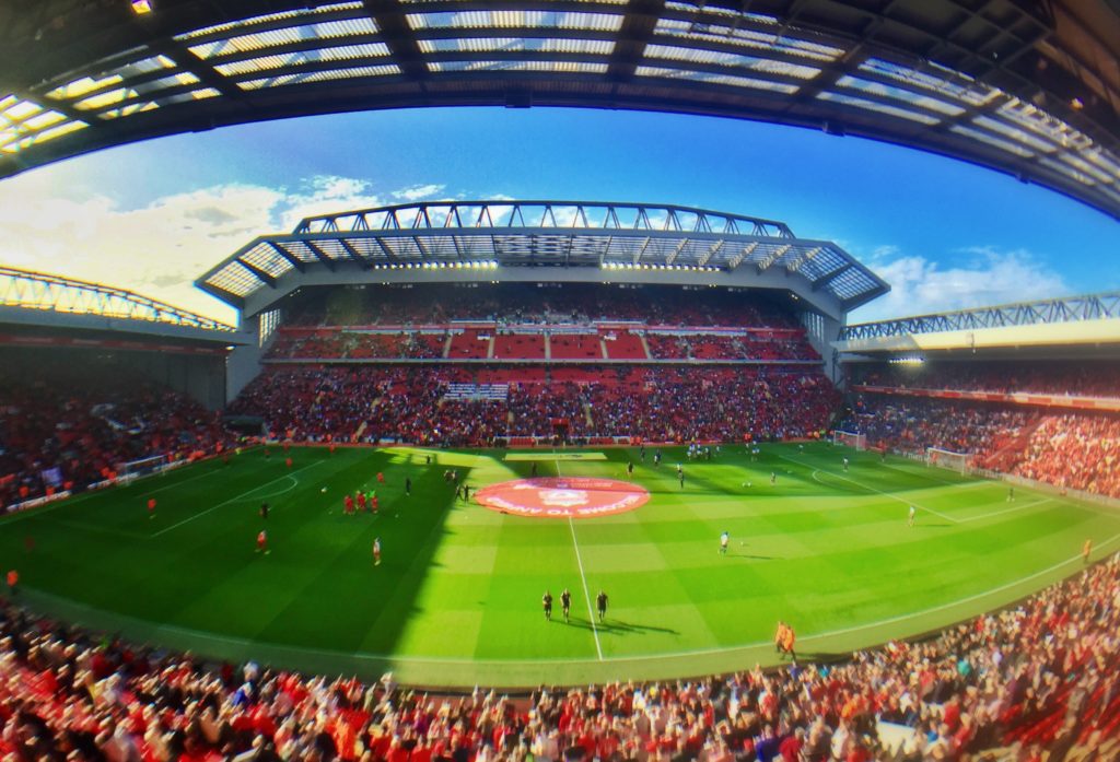 Anfield under clear skies before a match