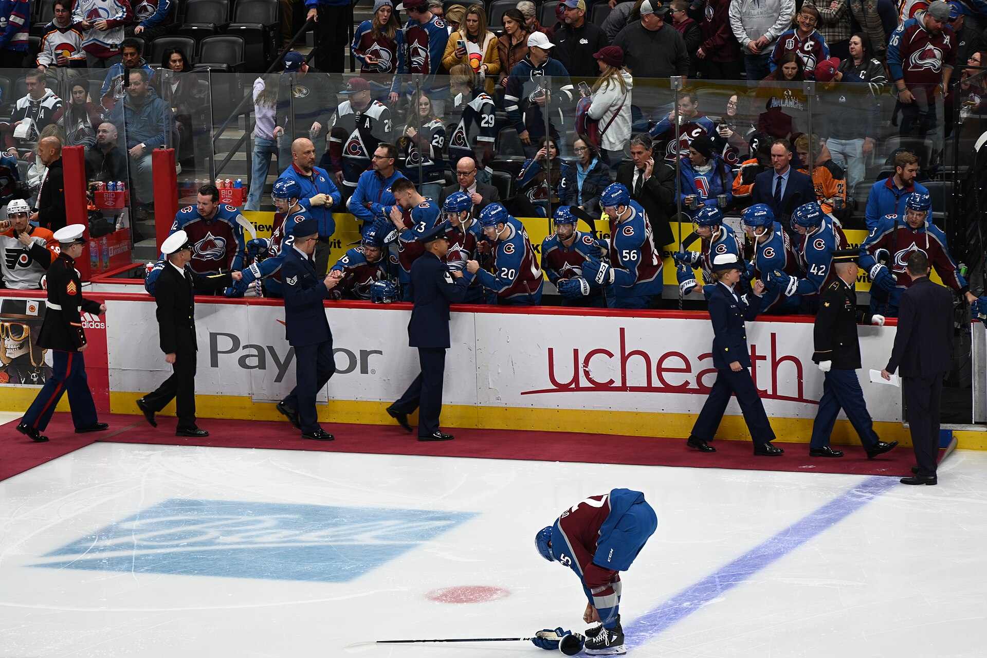 Colorado Avalanche players take the ice at Ball Arena in Denver (file photo, Wikimedia Commons)
