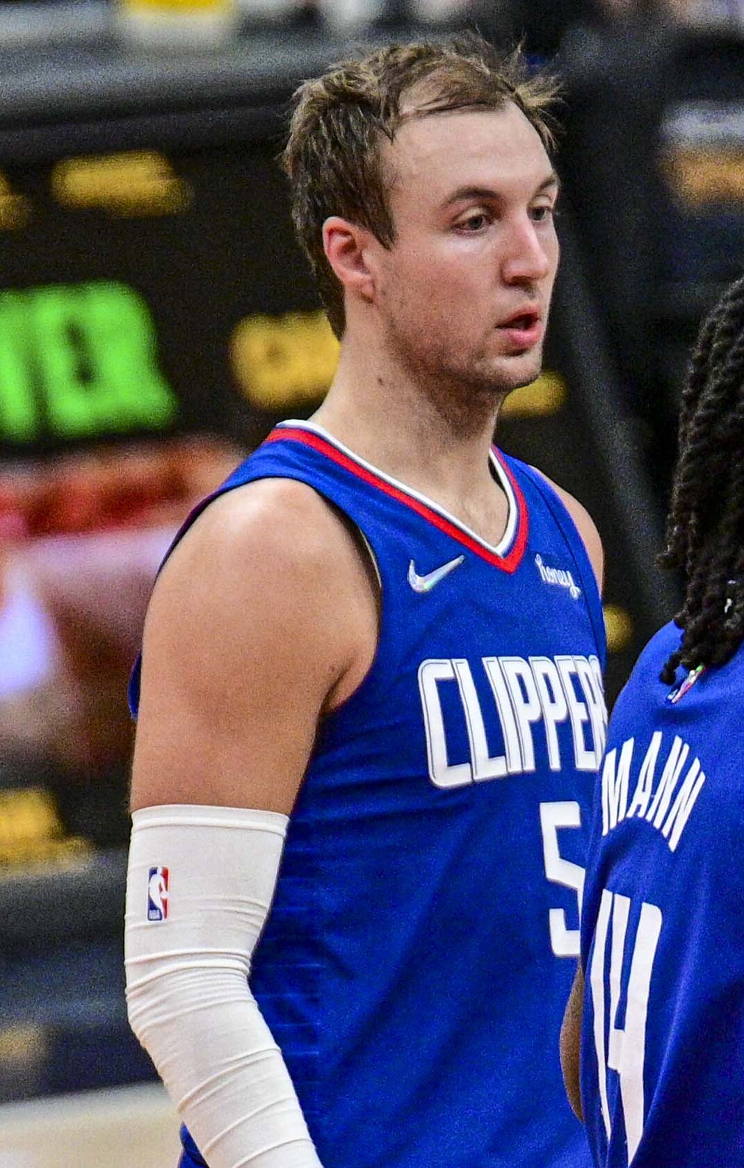 A close-up of Luke Kennard on the court