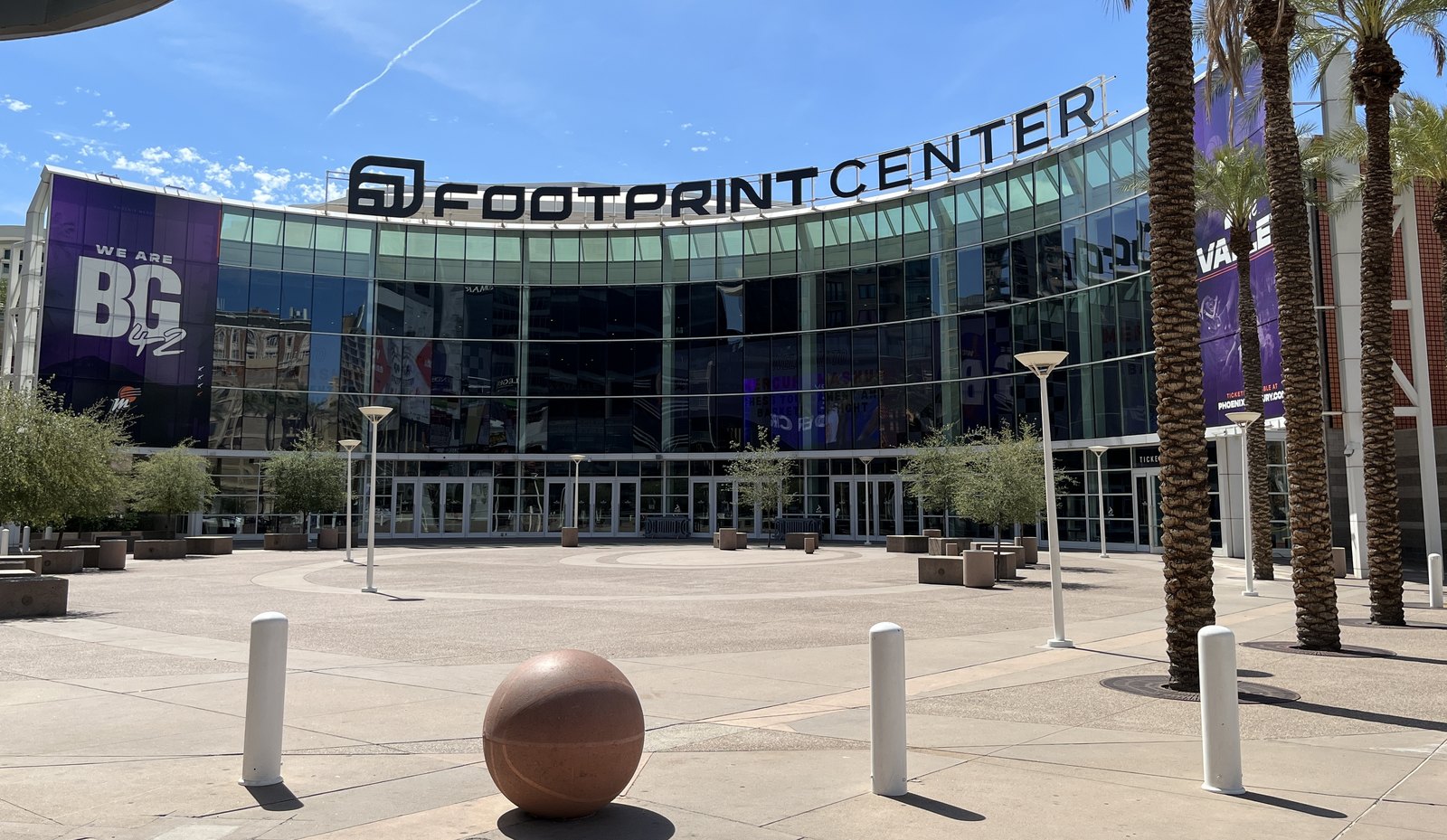 Footprint Center, the Phoenix Suns' home arena, on a sunny day