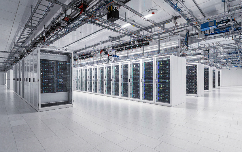AI data center server racks — the computing infrastructure driving tech companies' record debt issuance