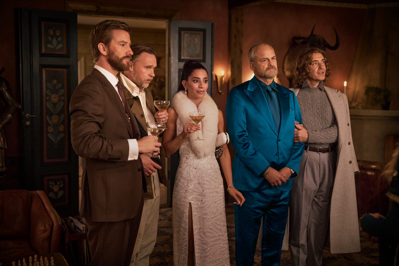 Filip Berg, Christopher Wagelin, Sara Shirpey and Johan Rheborg in a scene from The Storm