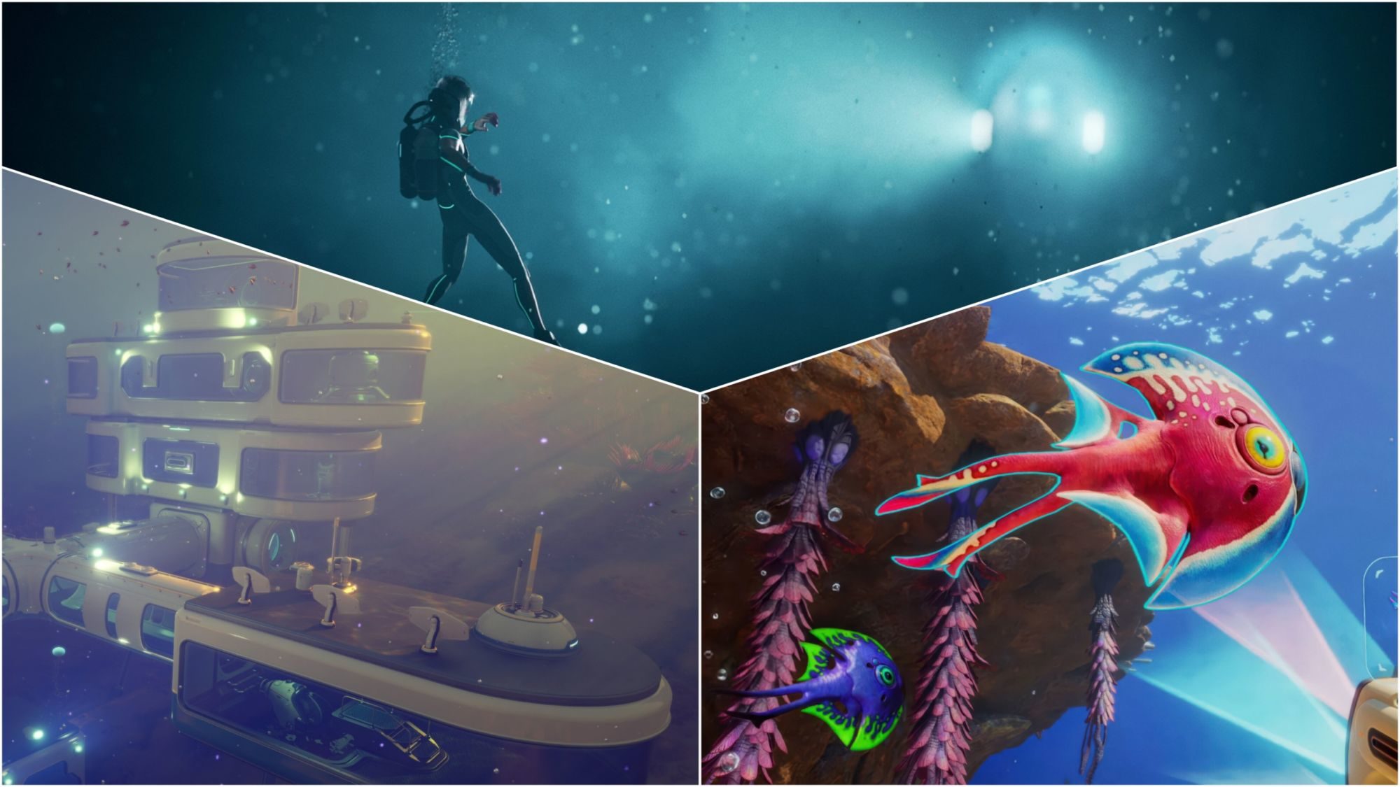 Subnautica 2 key art; its alien oceans are coming to Dave the Diver in the early-2027 crossover DLC
