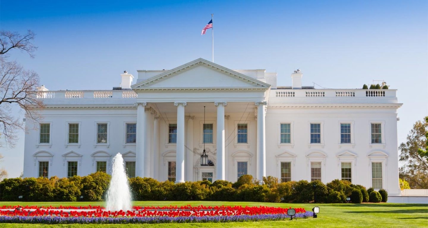 The White House north portico on a sunny day