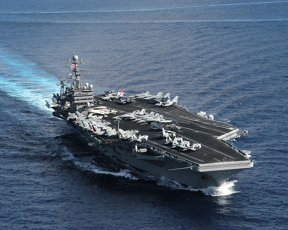 A U.S. aircraft carrier at sea