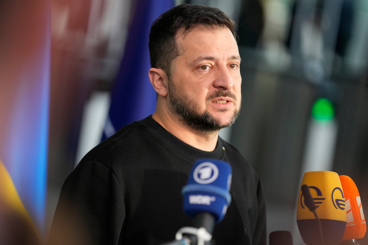 Ukrainian President Volodymyr Zelenskyy at a press conference.