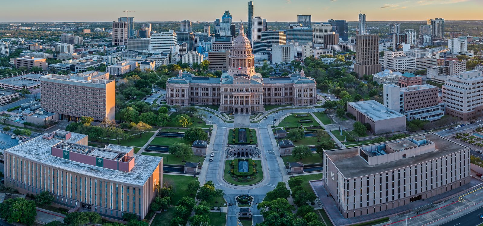 The Texas State Capitol in Austin, Texas, in bright daylight