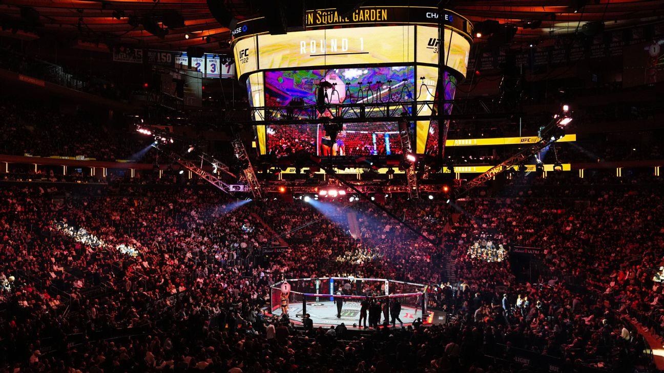 A packed Madison Square Garden for a UFC pay-per-view, the Octagon under the lights