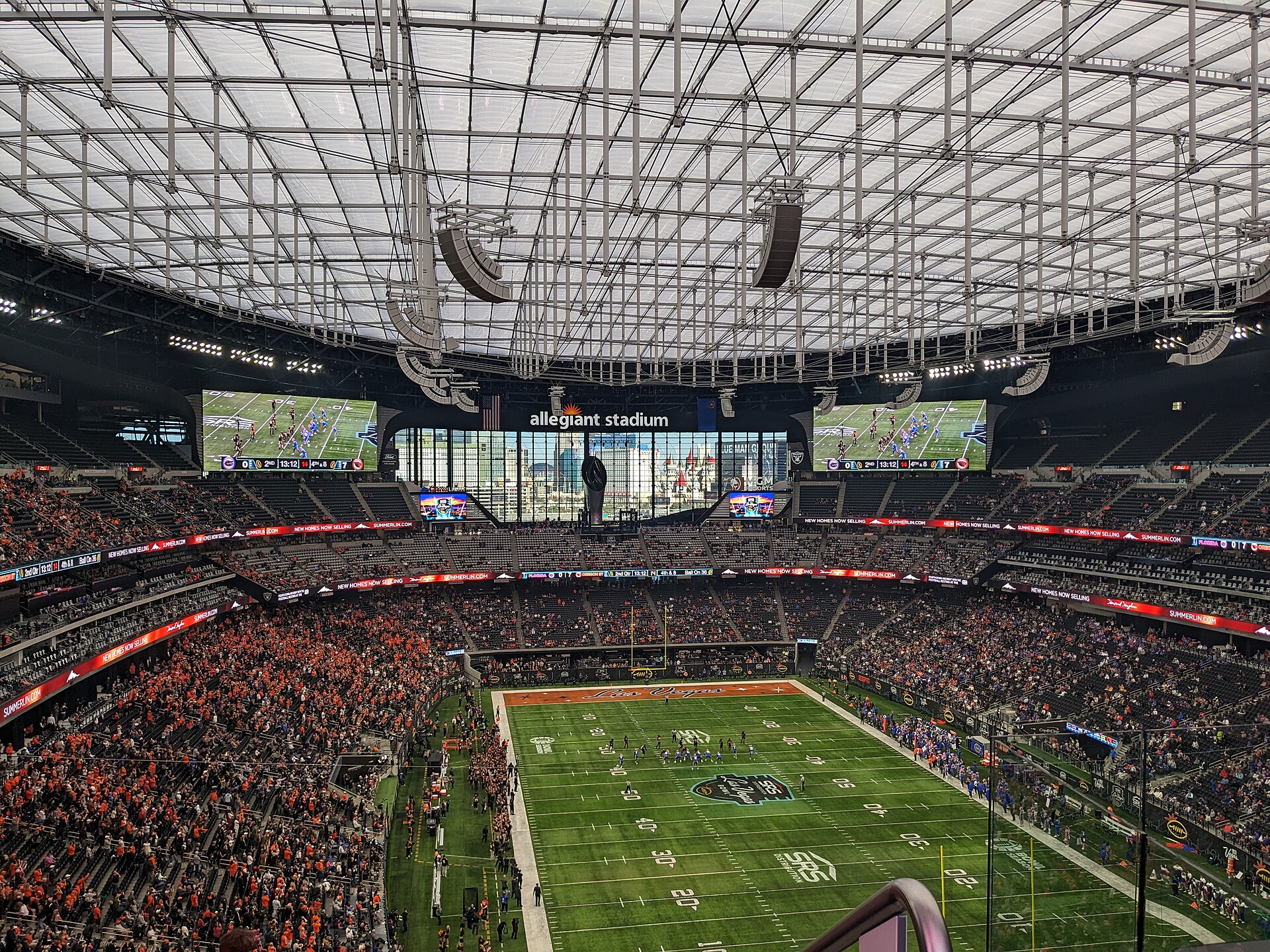 Allegiant Stadium during a college bowl game โ UNLV beat Cal 39-31 at the same venue Saturday afternoon