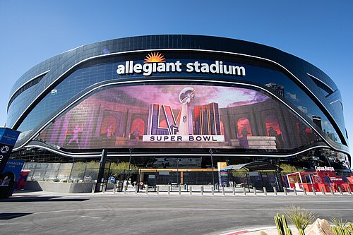 Allegiant Stadium dressed up for the Super Bowl.