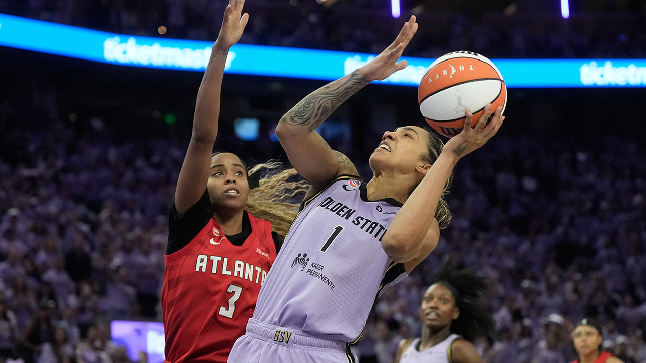 Gabby Williams in action for France — the Valkyries forward scored 26 points in Game 1 of the WNBA Finals