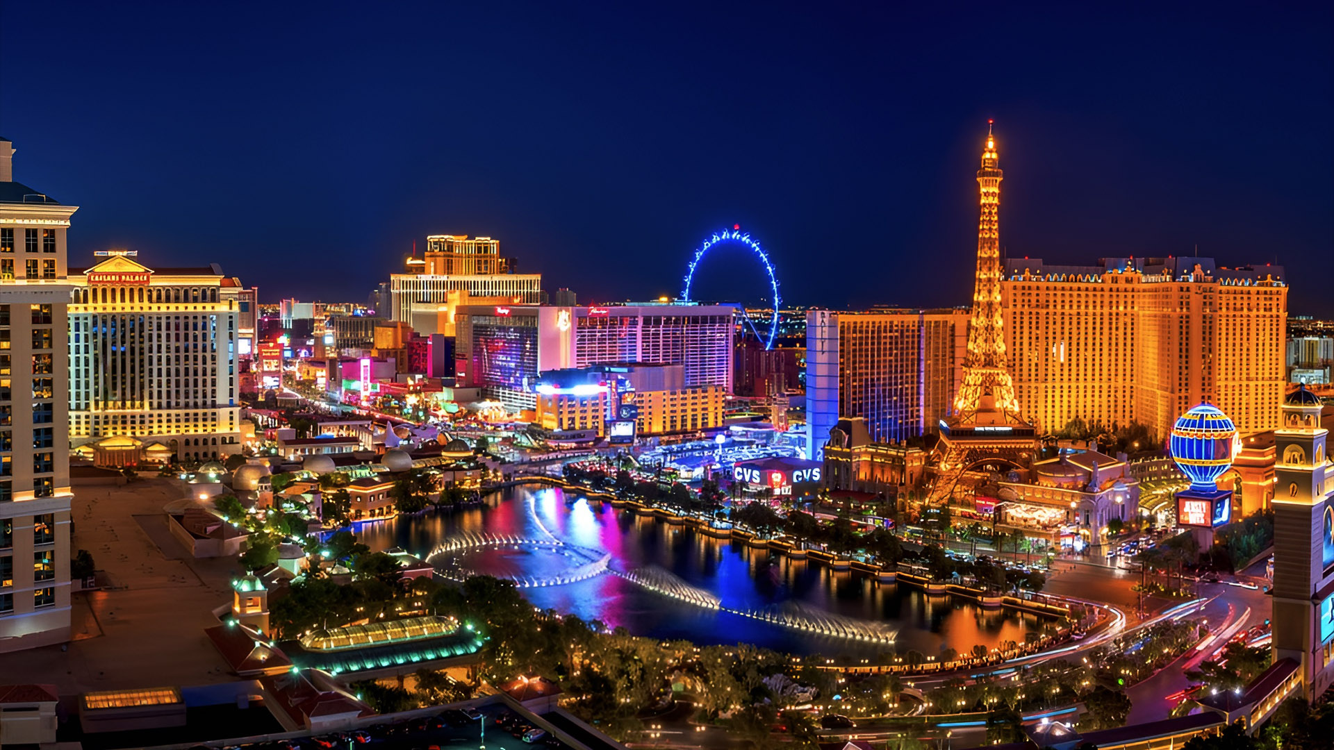 The Las Vegas Strip skyline lit up at night