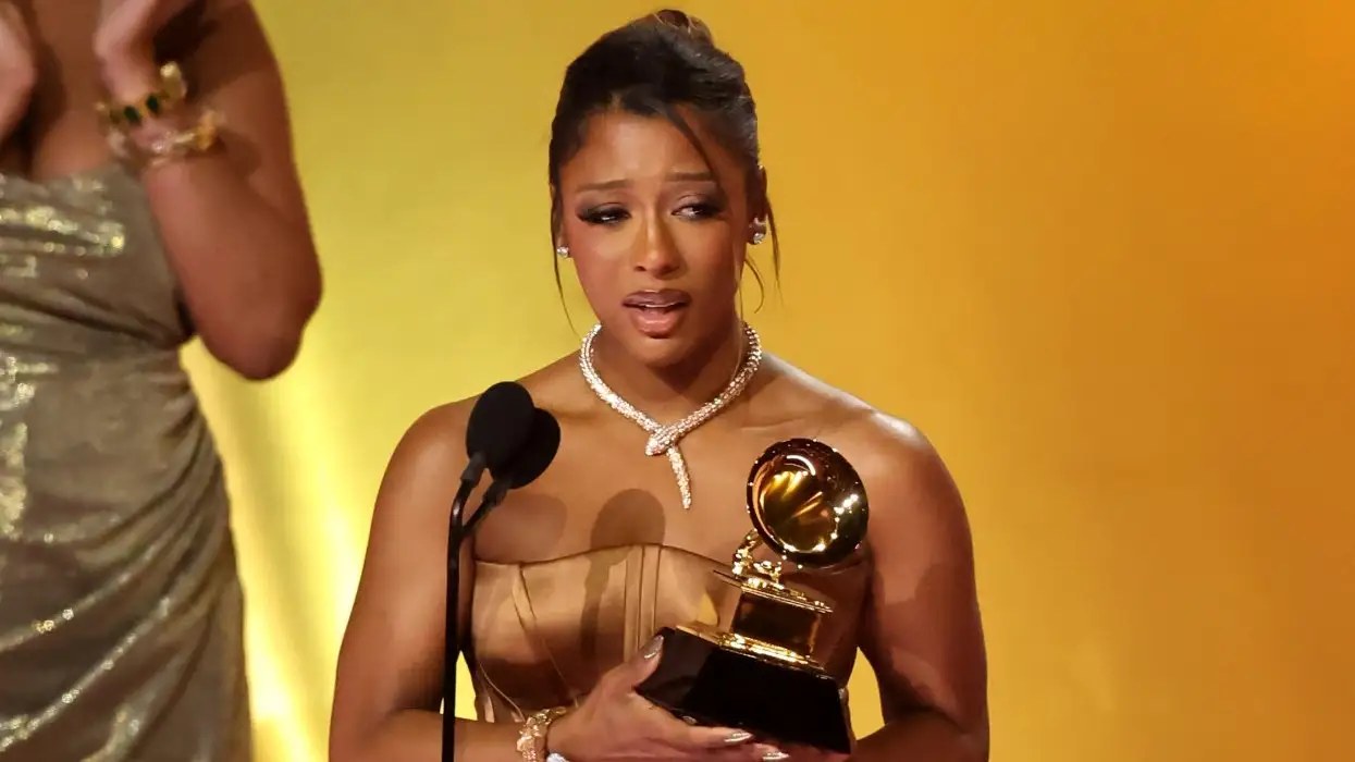 Victoria Monét accepting her Grammy award onstage at the 2024 Grammy Awards.