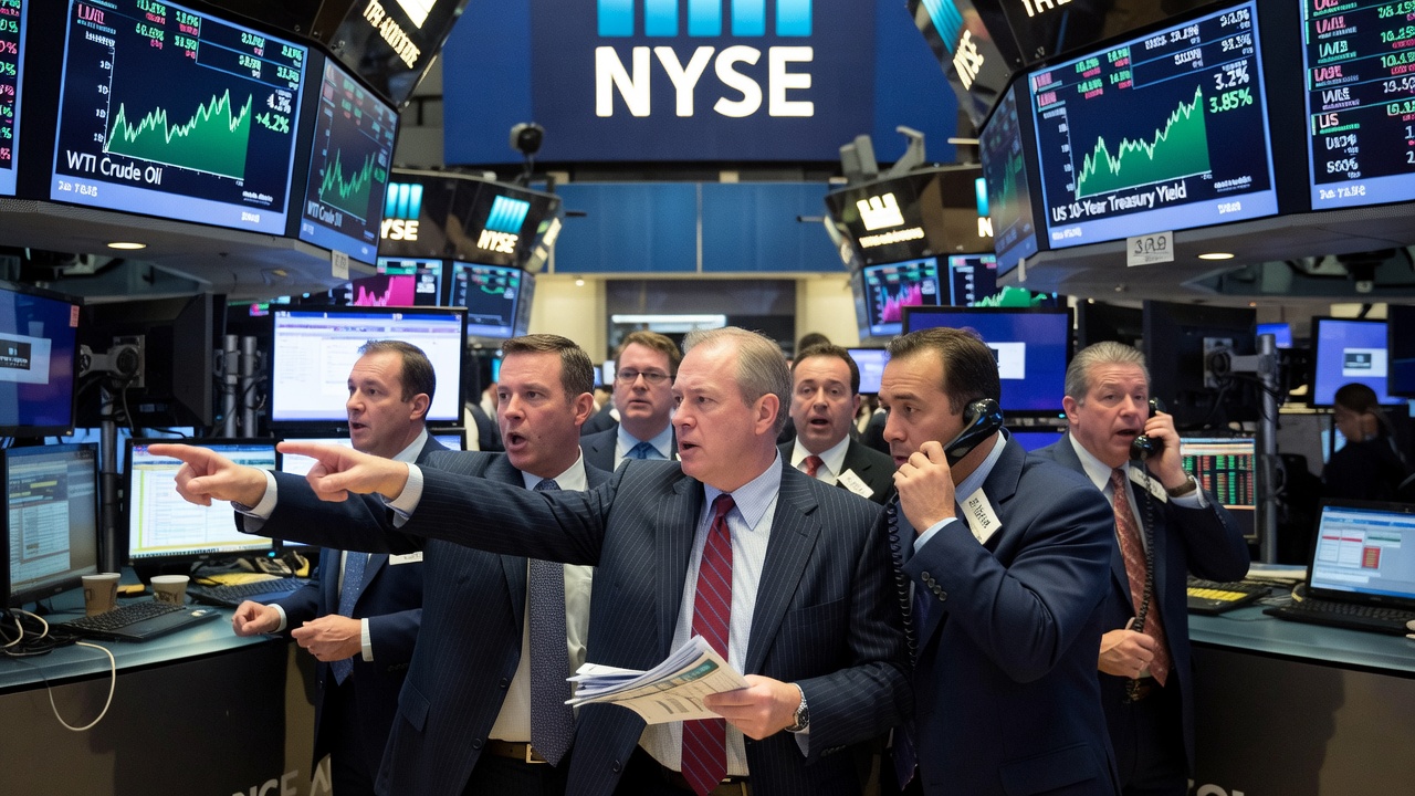 Traders at work on the floor of the New York Stock Exchange