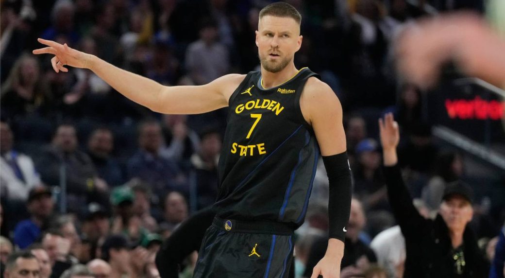 Kristaps Porzingis in a Golden State Warriors uniform