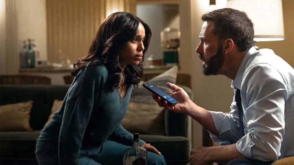 Kerry Washington and Ben Affleck in a tense scene from 'Animals,' Affleck's new Netflix kidnap thriller