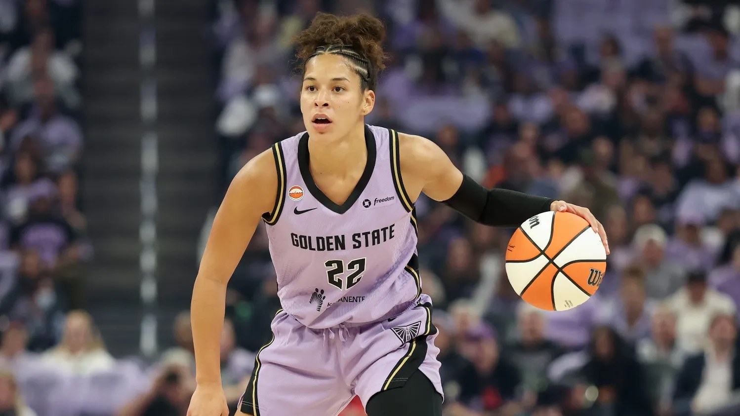 Golden State Valkyries guard Veronica Burton, whose deep three with 41 seconds left beat the Las Vegas Aces in Game 2 of the WNBA semifinals.