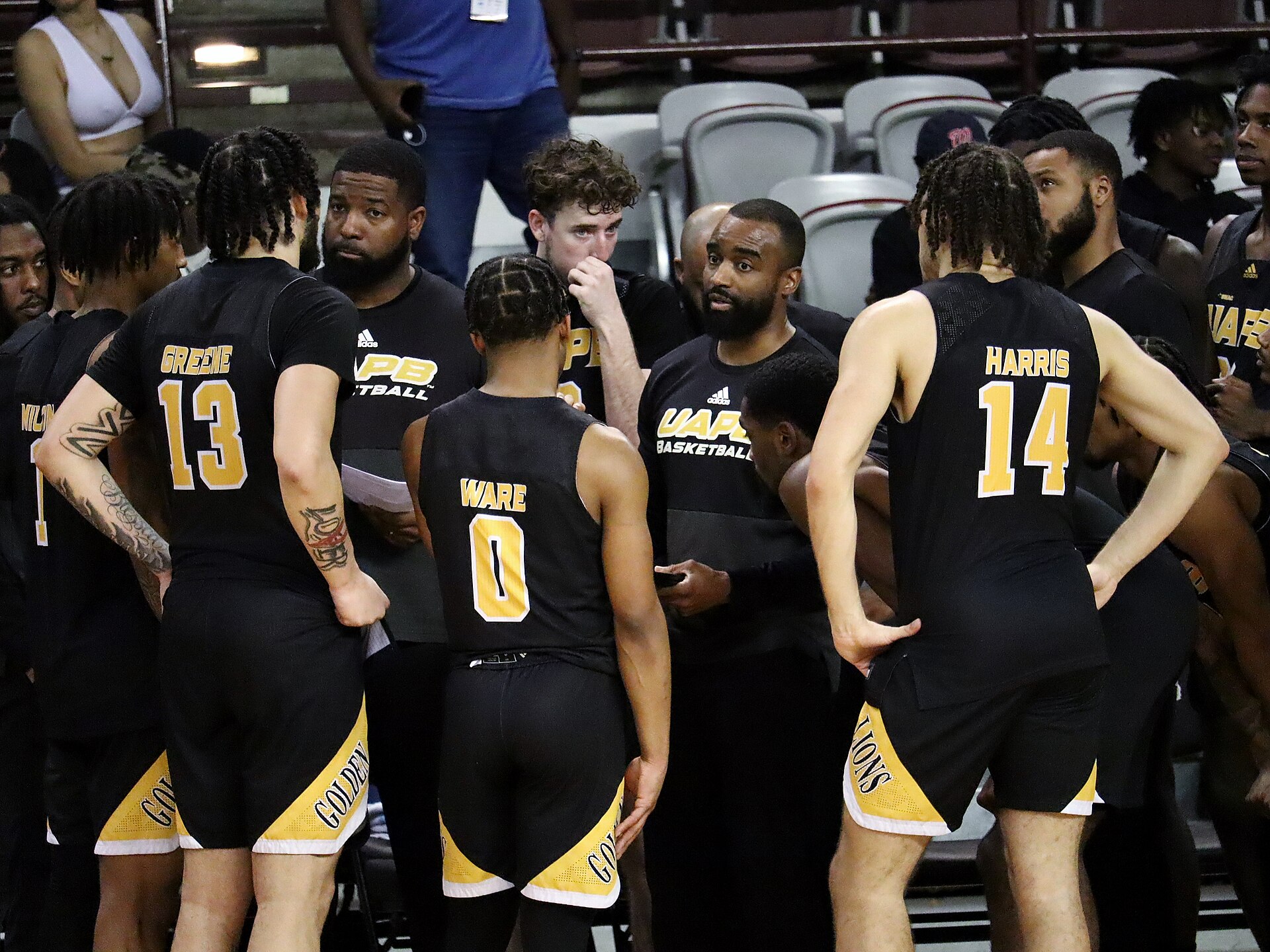 Arkansas-Pine Bluff Golden Lions basketball huddle