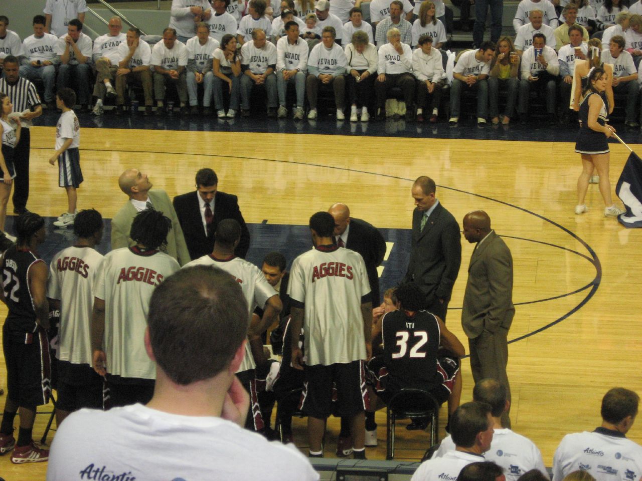 Timeout at Lawlor Events Center during a game between Nevada and New Mexico State