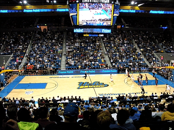 A packed Pauley Pavilion on game night for Bruin basketball