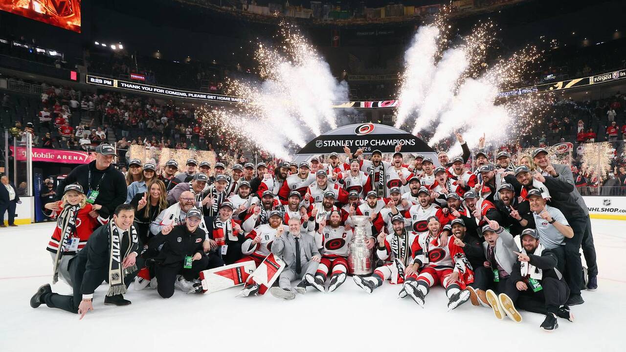 Carolina Hurricanes celebrating the 2026 Stanley Cup championship