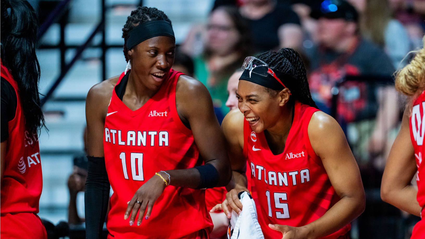 Rhyne Howard and Allisha Gray of the Atlanta Dream during the 2026 WNBA season